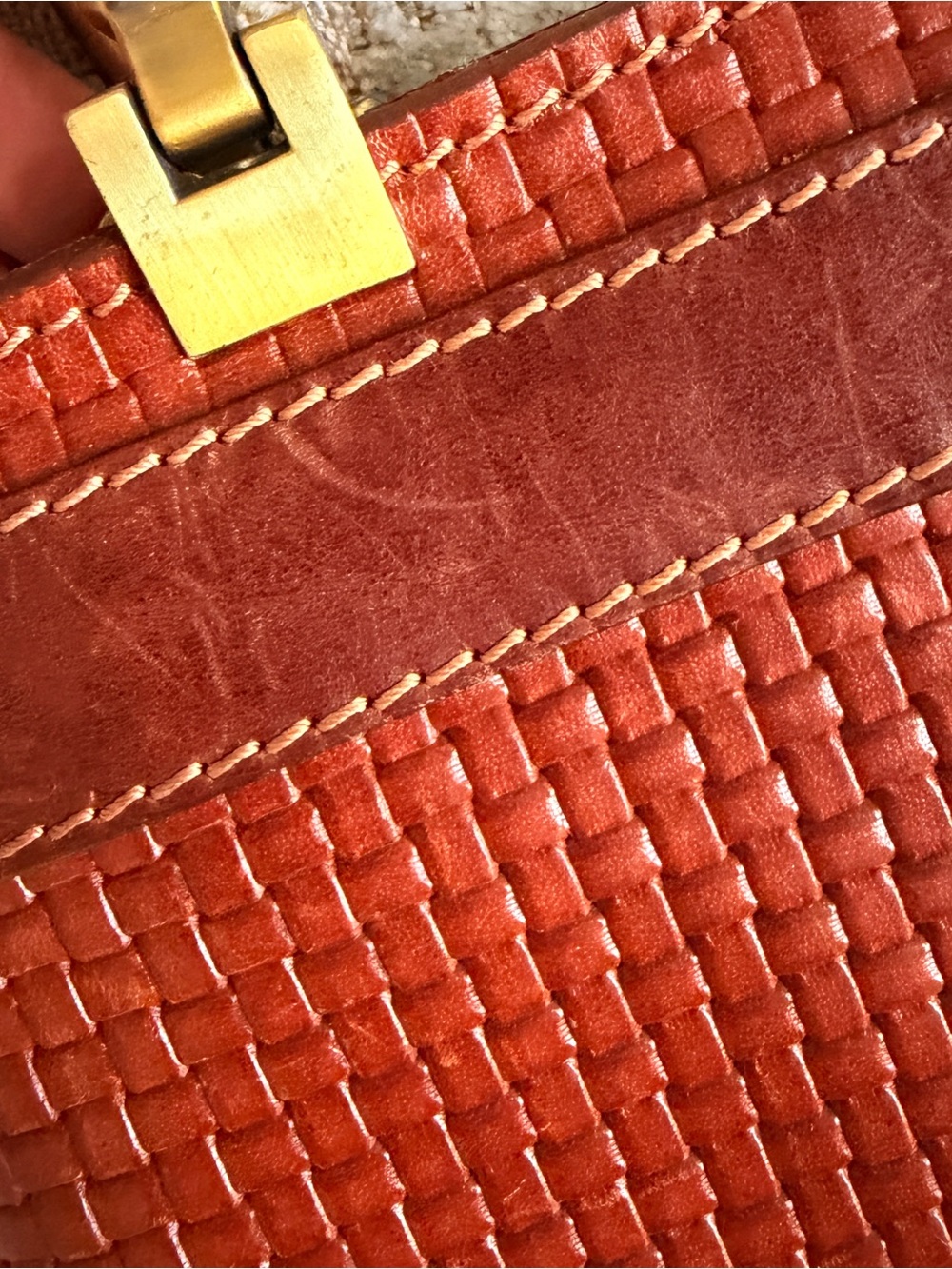 Conte di Cavour Vintage Italian Woven Leather Satchel Bag | Vera Pelle Brown - Picture 10 of 13